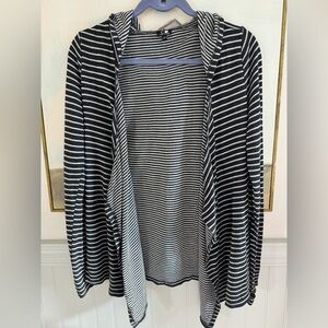 CABLE & GAUGE Striped Hooded Open Cardigan Thumb Holes Gray Size Small
